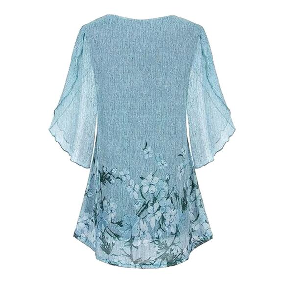 Ninedaily Blue Blouse with Tulip Flutter Sleeves and Relaxed Fit - Picture 10 of 11